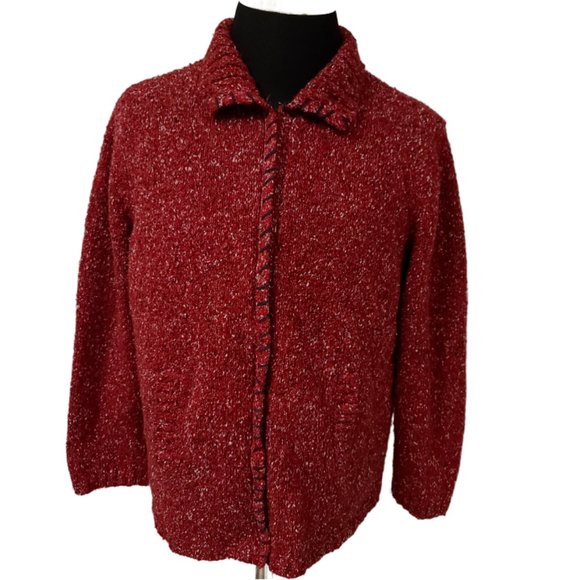 Crazy Horse Liz Claiborne Womens 1 Red Speckled Full Zip Cardigan Sweater Jacket - Picture 1 of 13